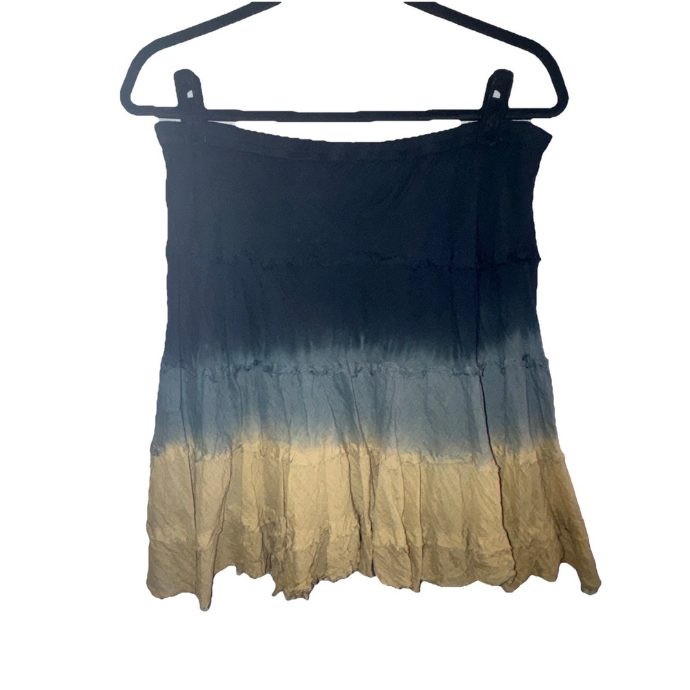 Solitaire Sz L Black Grey Tan Dip Dyed Tiered Mini Skirt Boho Hippie Festival